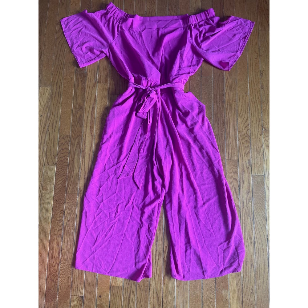 City Chic Romper Womens Size Medium 18 Tie Waist Wide Leg Off The Shoulder‎ Pink